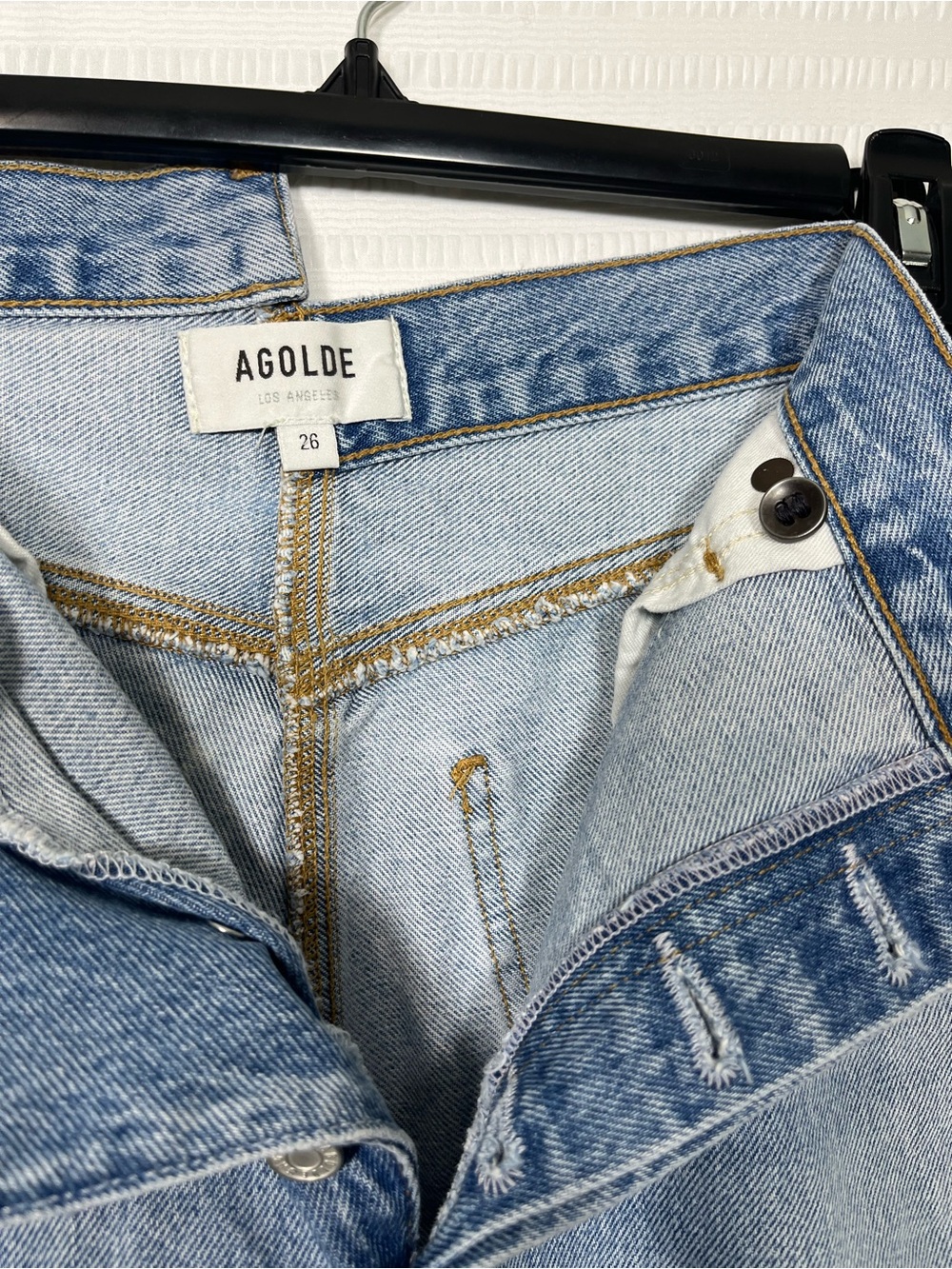 Agolde Criss Cross Light Blue High-Rise Frayed Denim Shorts Size 26 - Picture 8 of 12